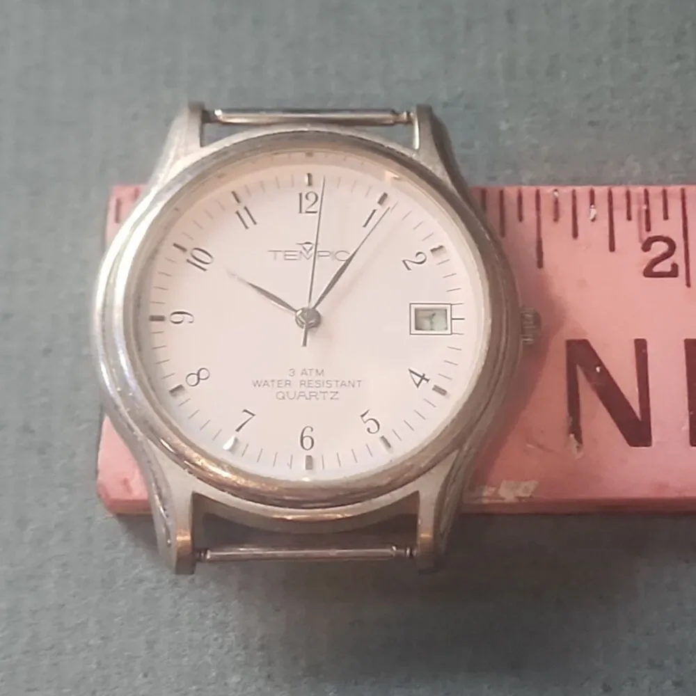 Vintage Tempic Quartz Men's Watch - White Dial, Date Window - Untested / Parts